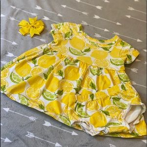 Baby lemon dress with matching bloomers and bow